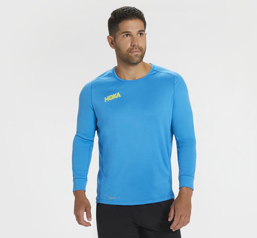 Top Hoka One One Hombre Azules - Performance 3/4 Sleeve - EWFJ41059